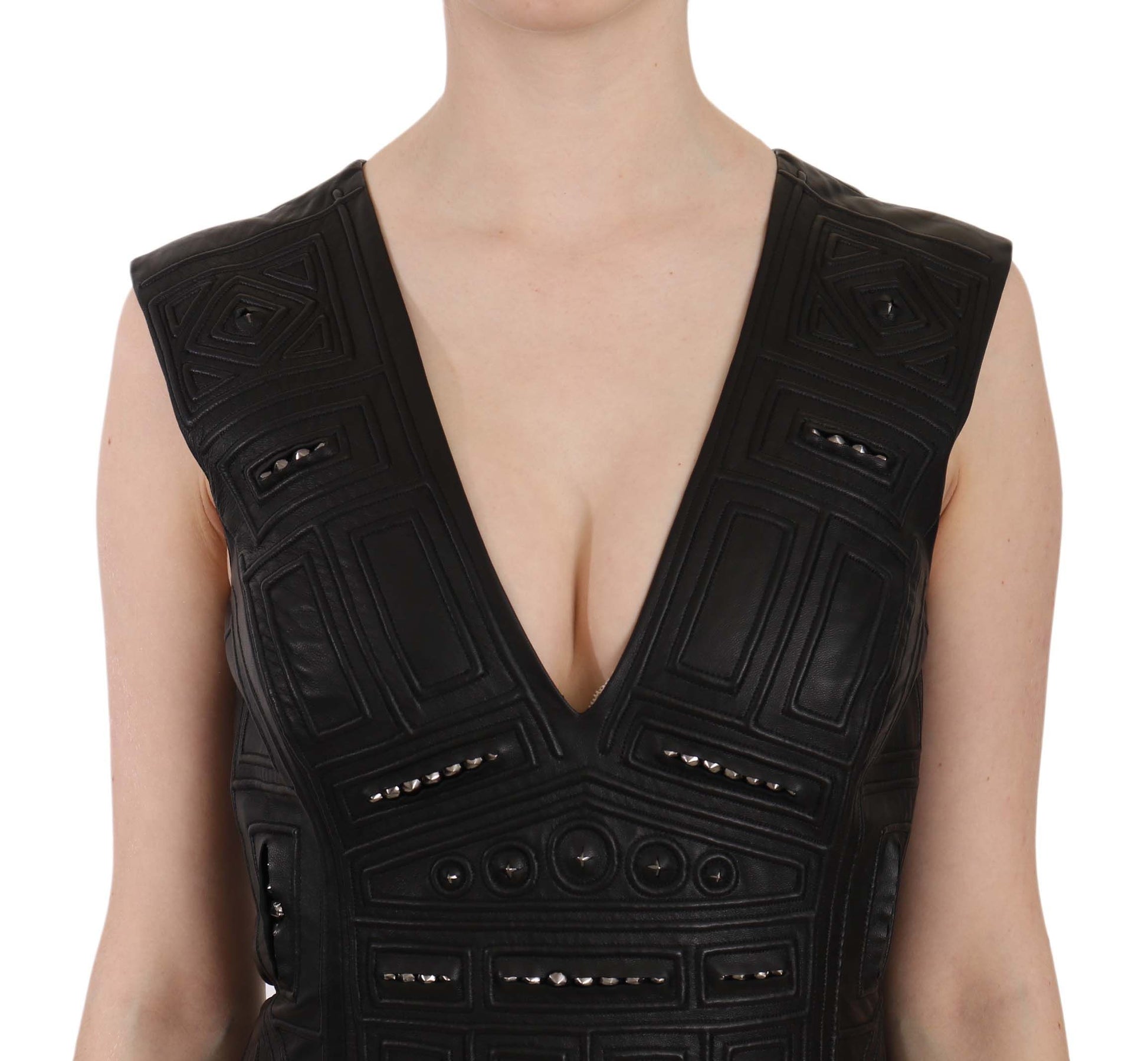Black Leather Studded Mini Shift Dress Dress John Richmond