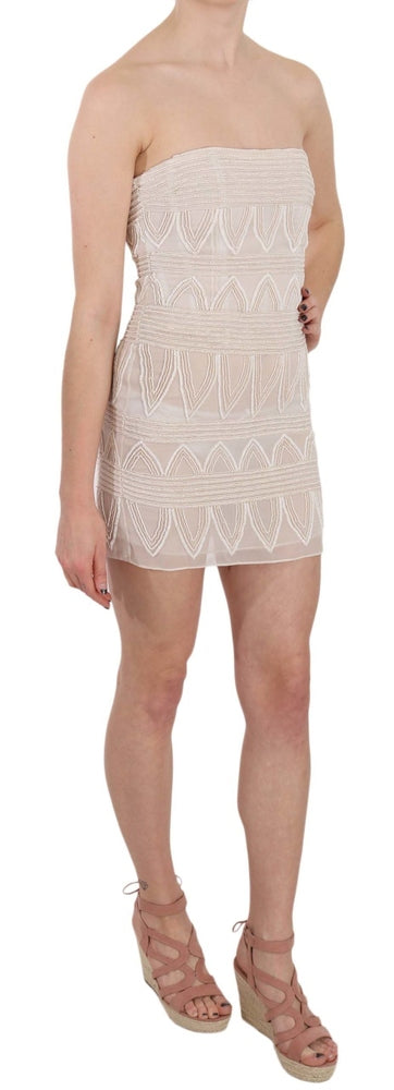 Beige Beaded Silk Short Mini Gown Dress Dress John Richmond