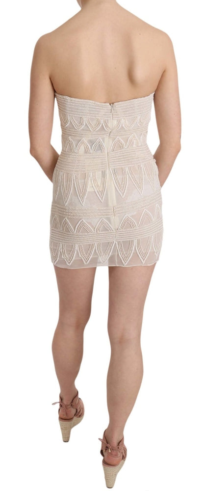Beige Beaded Silk Short Mini Gown Dress Dress John Richmond