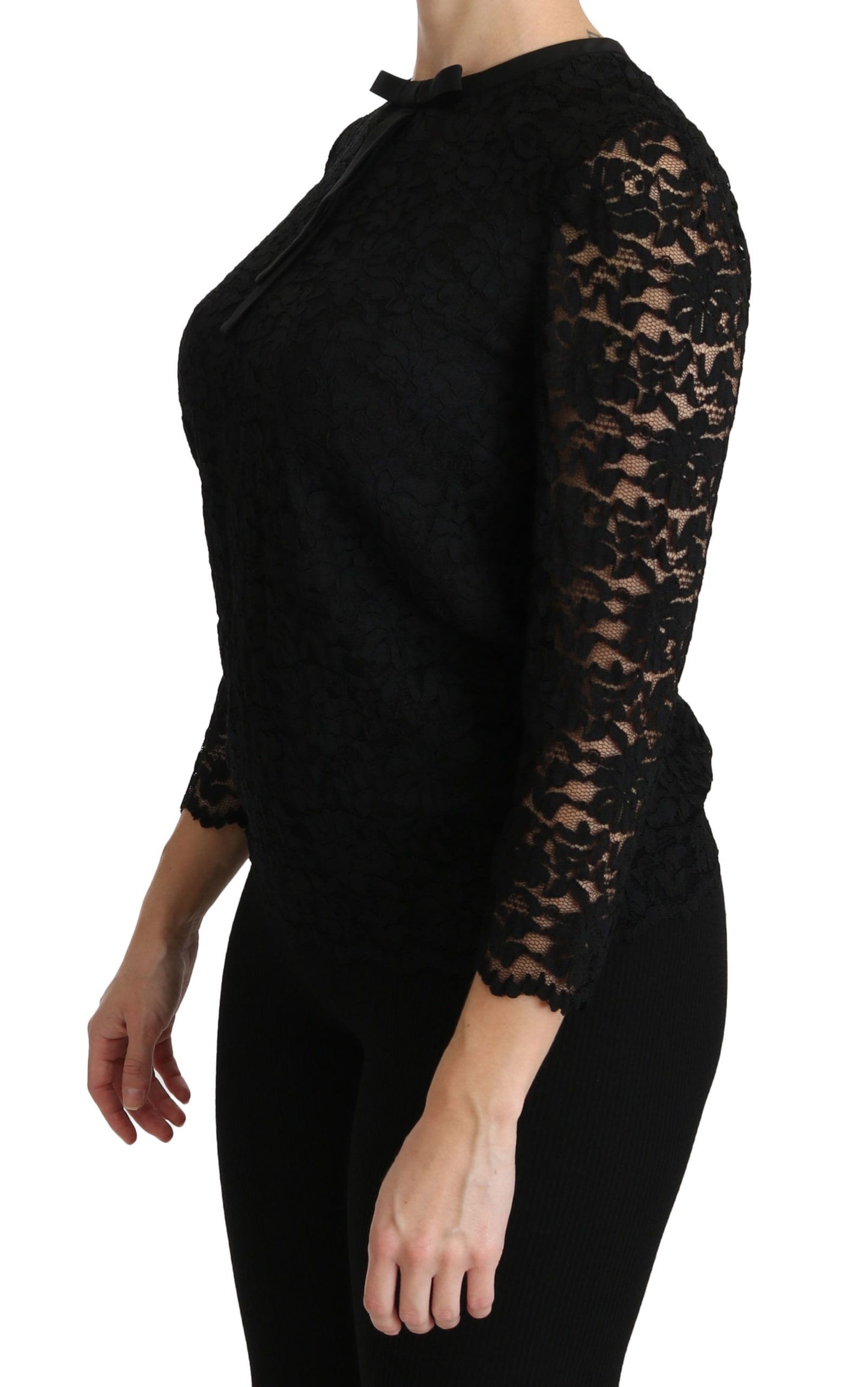 Black Lace Long Sleeve Nylon Blouse Blouses Dolce & Gabbana