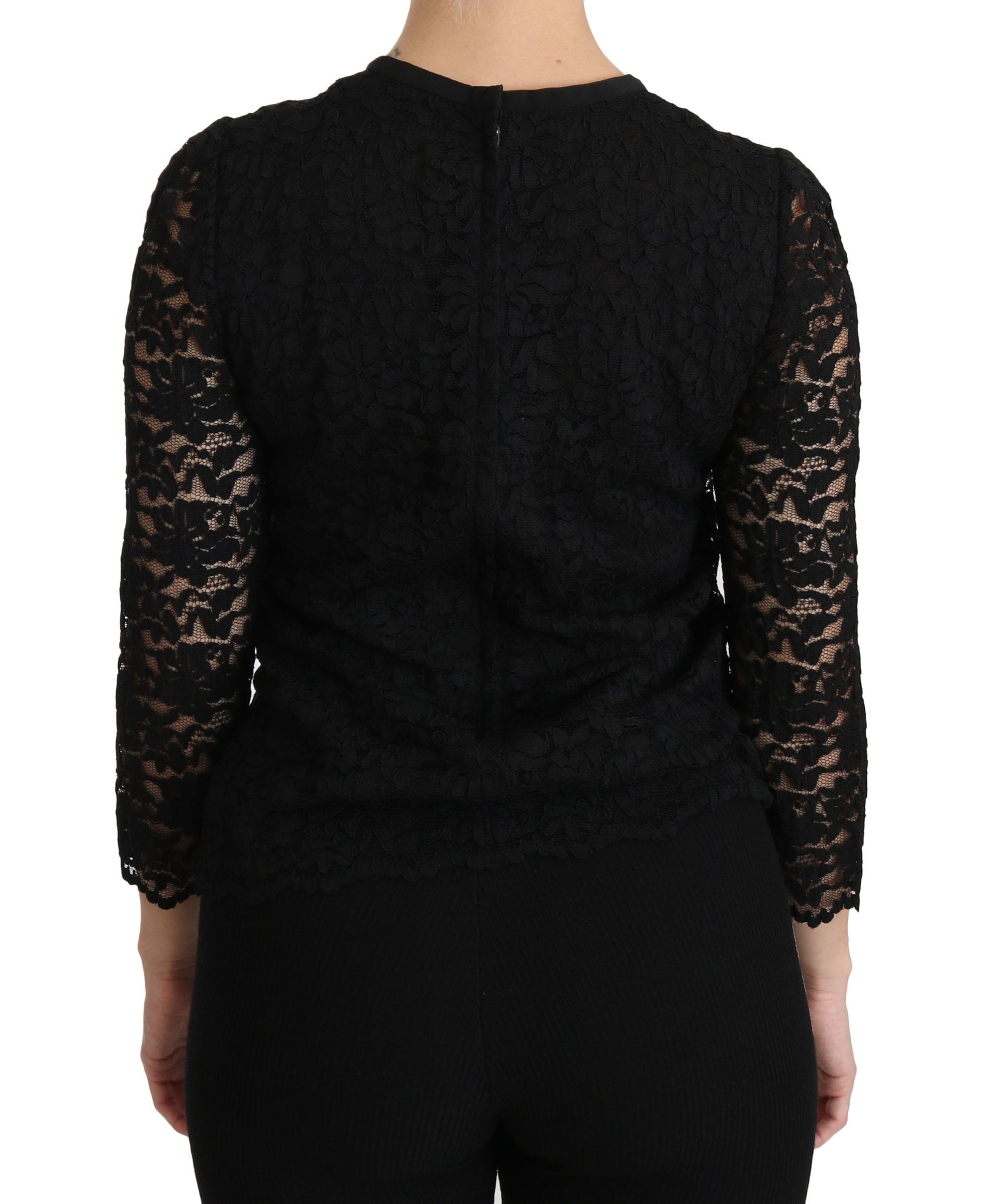 Black Lace Long Sleeve Nylon Blouse Blouses Dolce & Gabbana