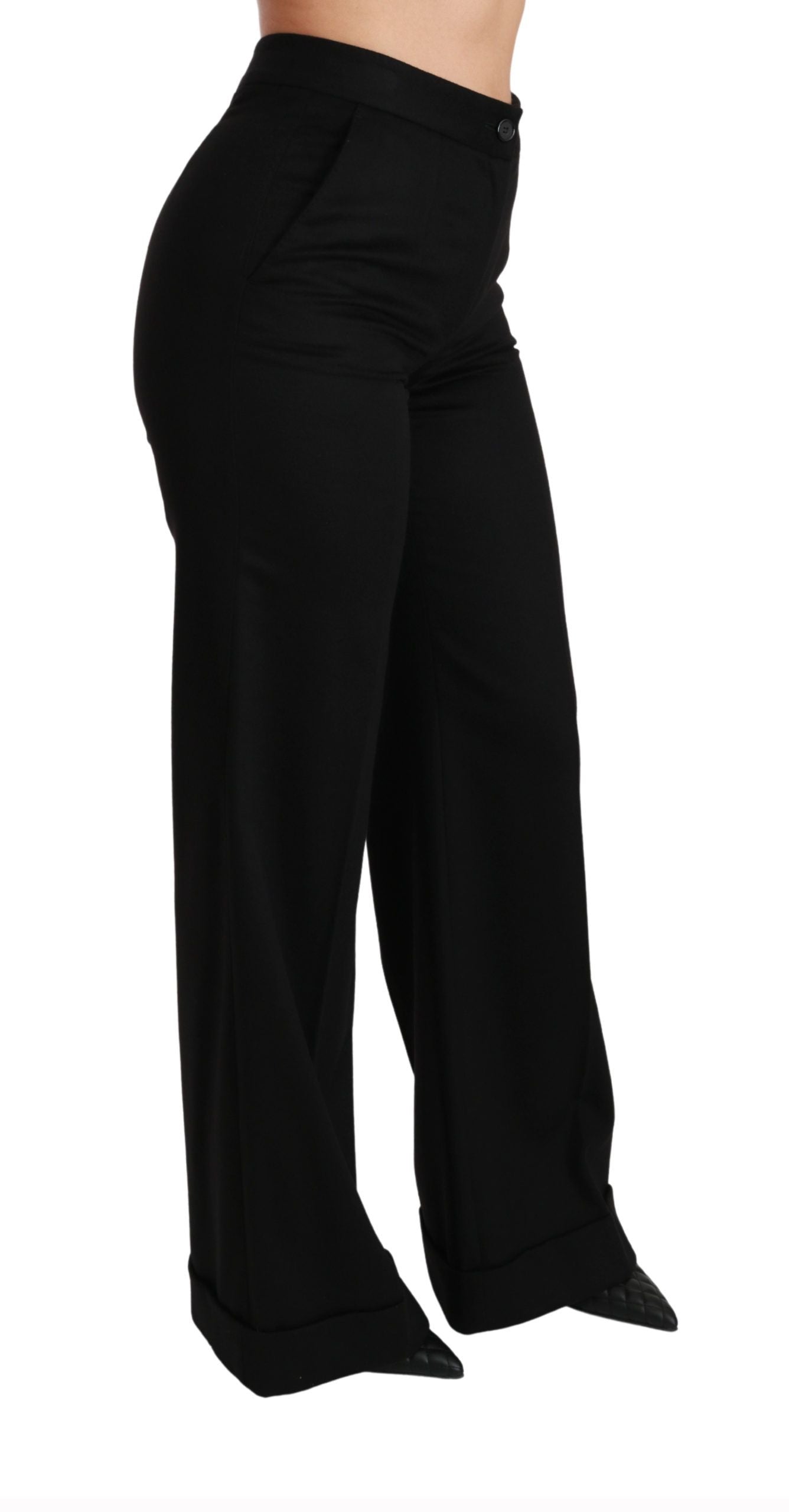Black Wide Leg Flared Trouser Cashmere Pants Dolce & Gabbana