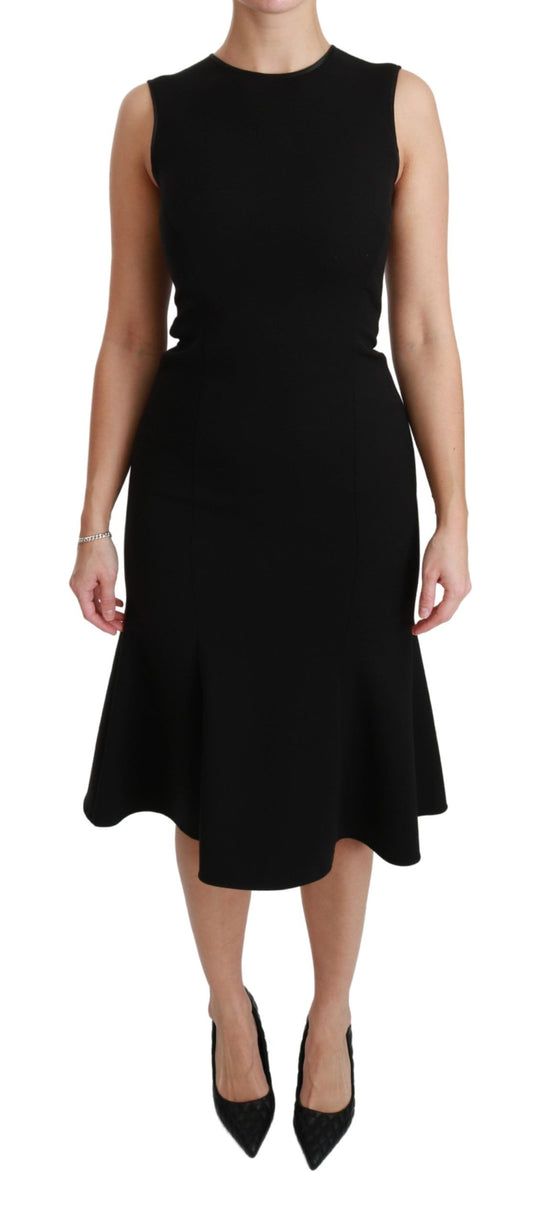 Black Fit Flare Wool Stretch Sheath Dress Dress Dolce & Gabbana