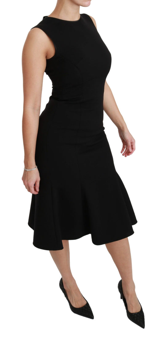 Black Fit Flare Wool Stretch Sheath Dress Dress Dolce & Gabbana