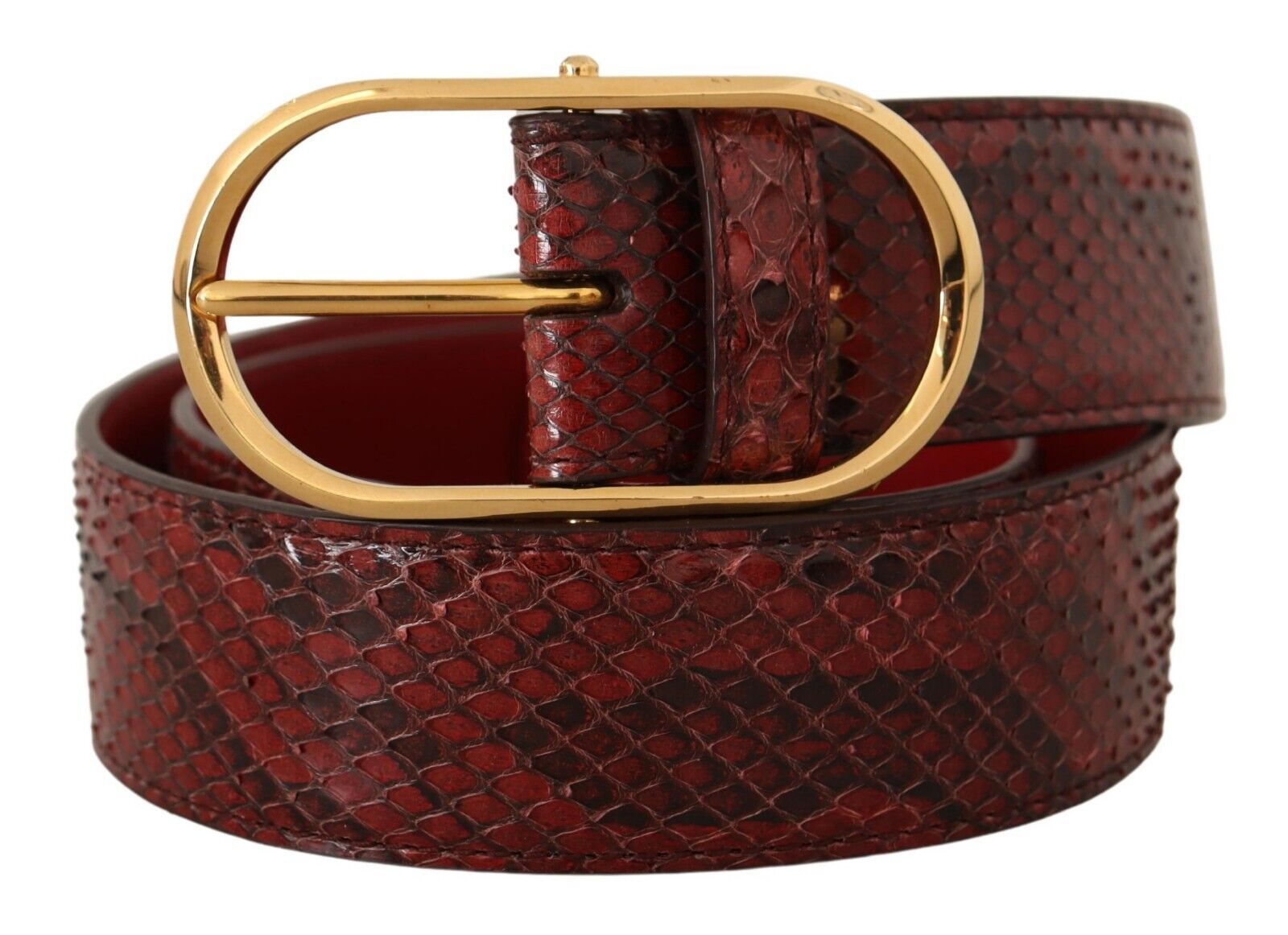 Red Exotic Leather Gold Oval Buckle Belt Belt Dolce & Gabbana