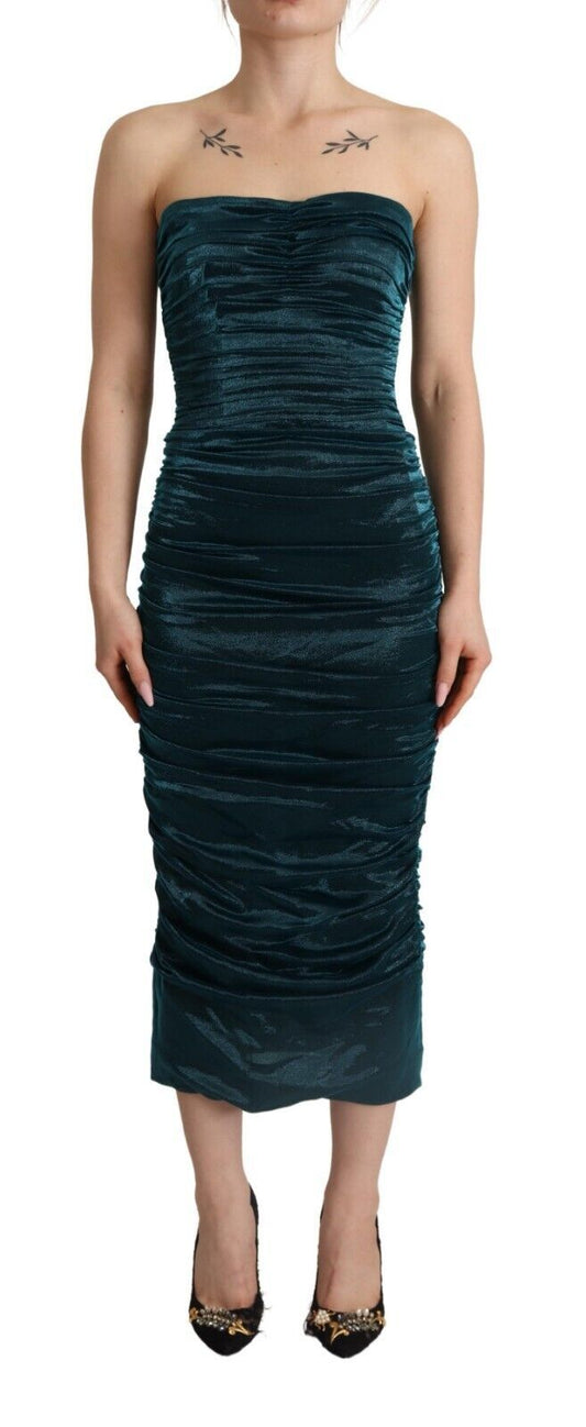 Turquoise Bustier Bodice Draped Midi Dress Dress Dolce & Gabbana