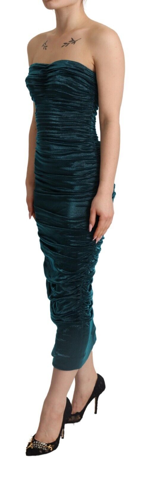Turquoise Bustier Bodice Draped Midi Dress Dress Dolce & Gabbana