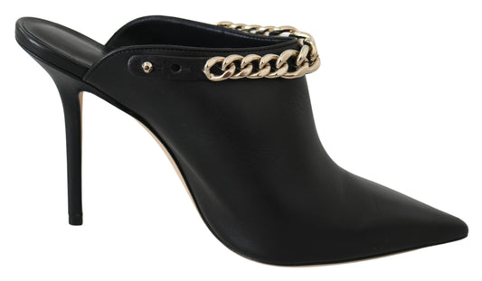 Elegant Black Gold Leather Pumps Shoes Jimmy Choo