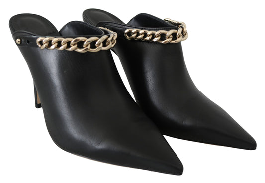 Elegant Black Gold Leather Pumps Shoes Jimmy Choo