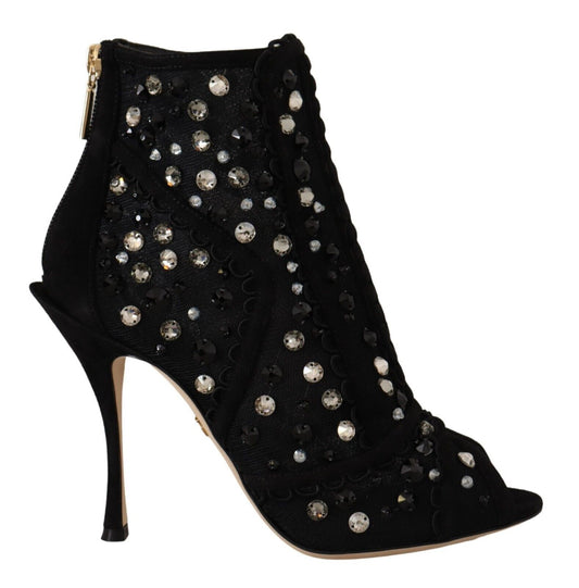 Black Crystals Heels Zipper Short Boots Shoes Shoes Dolce & Gabbana