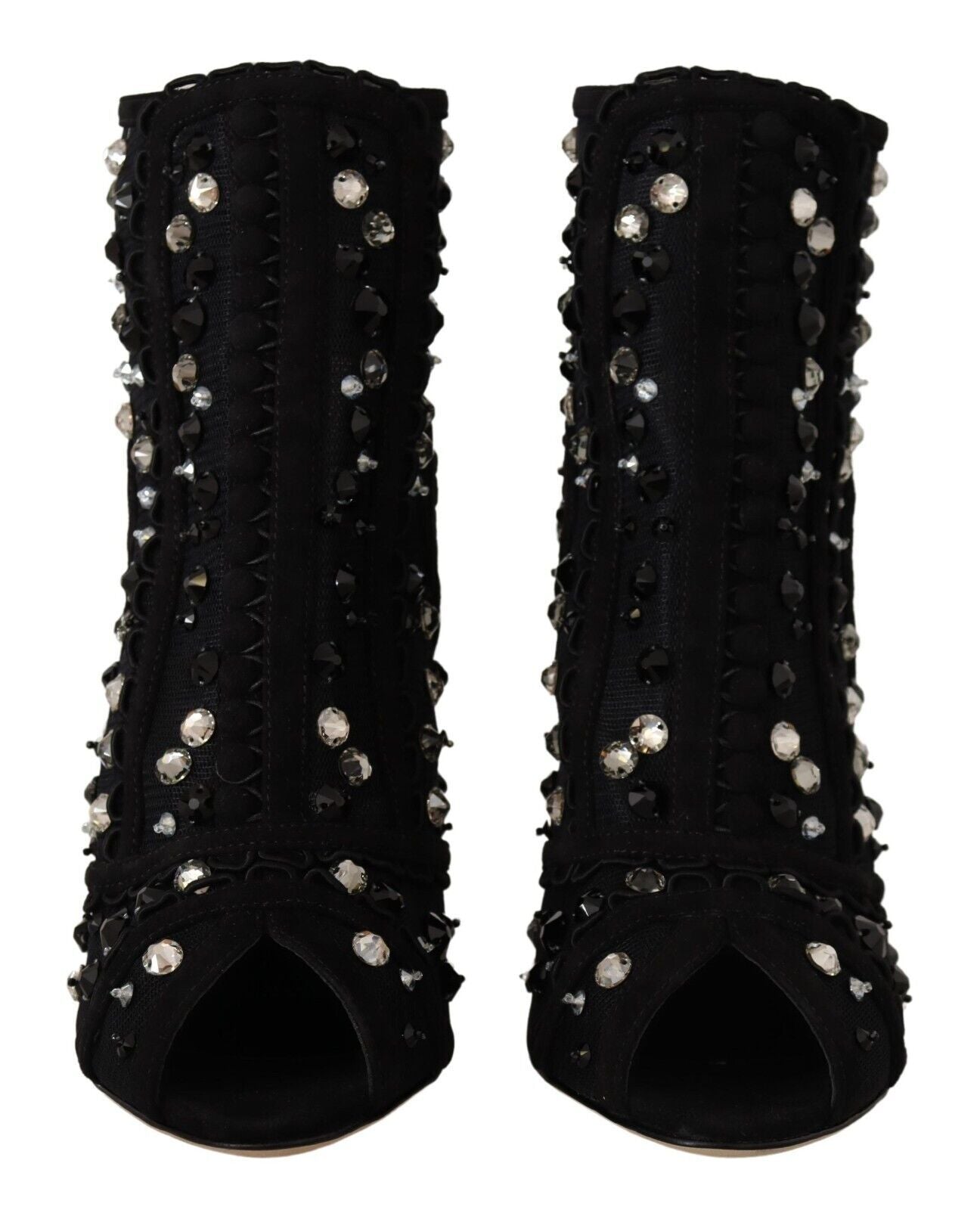 Black Crystals Heels Zipper Short Boots Shoes Shoes Dolce & Gabbana