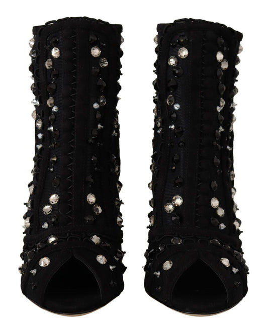 Black Crystals Heels Zipper Short Boots Shoes Shoes Dolce & Gabbana