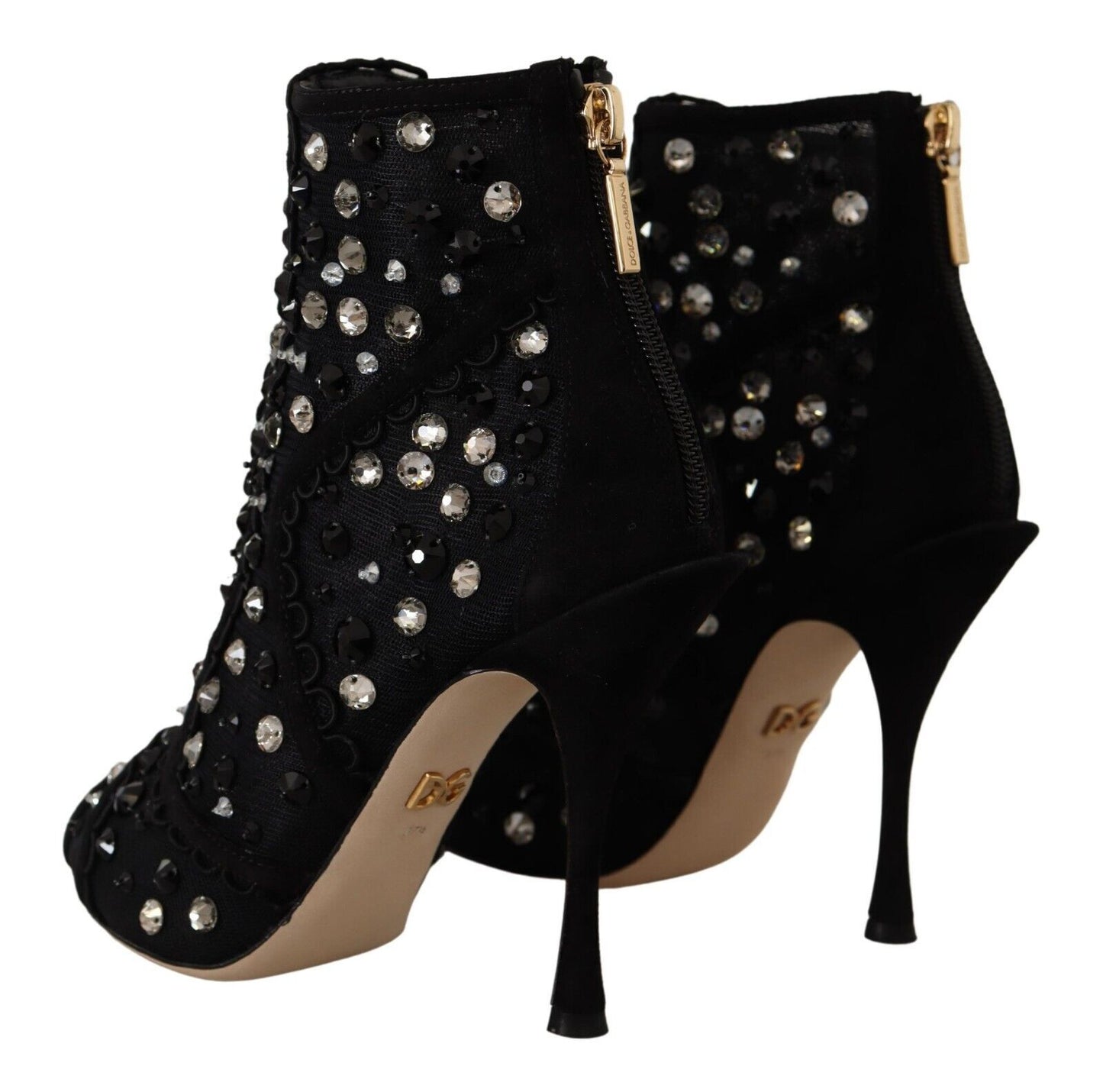 Black Crystals Heels Zipper Short Boots Shoes Shoes Dolce & Gabbana