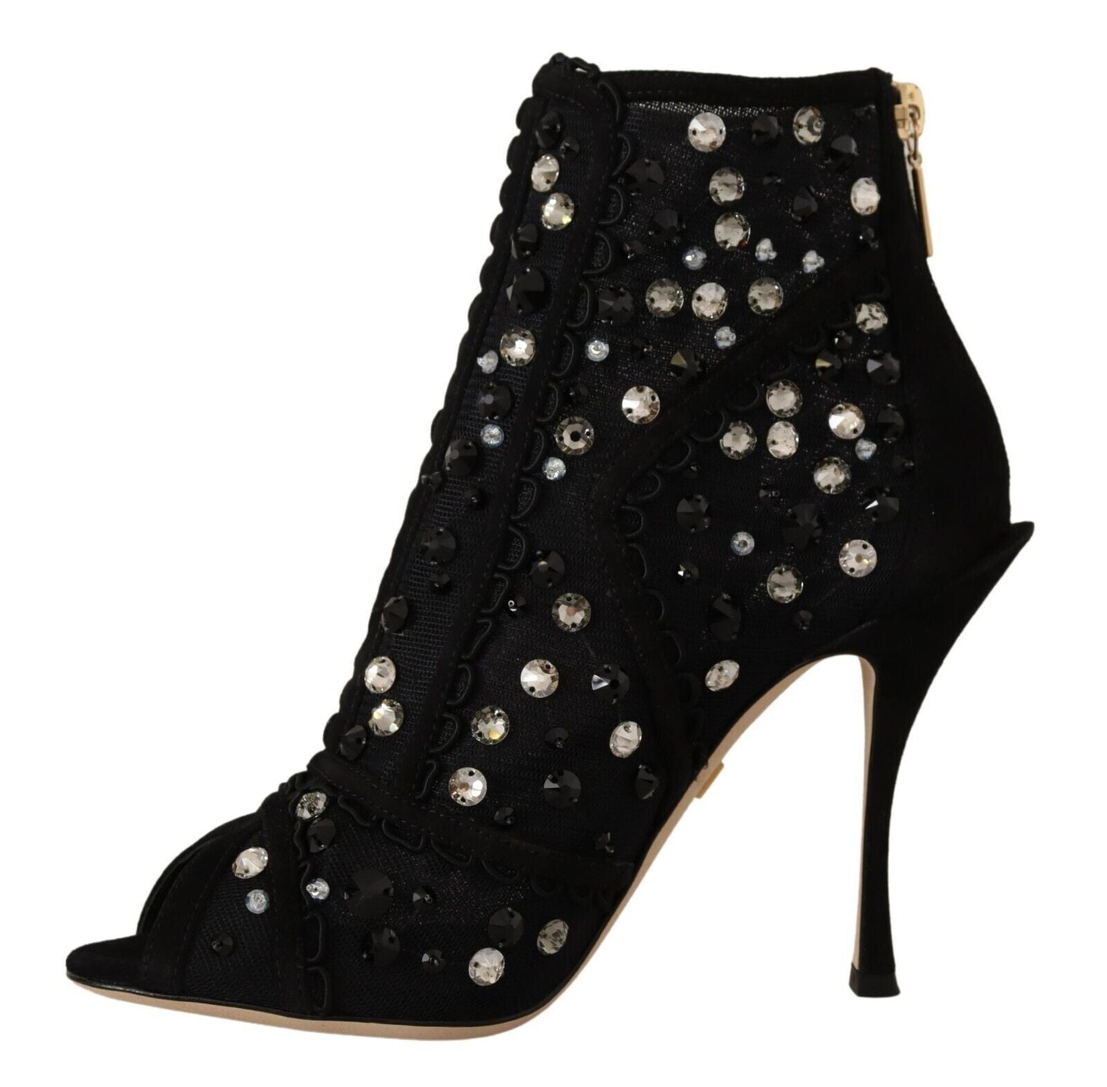 Black Crystals Heels Zipper Short Boots Shoes Shoes Dolce & Gabbana