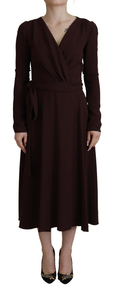 Brown Wrap Long Sleeve Midi Stretch Dress Dress Dolce & Gabbana