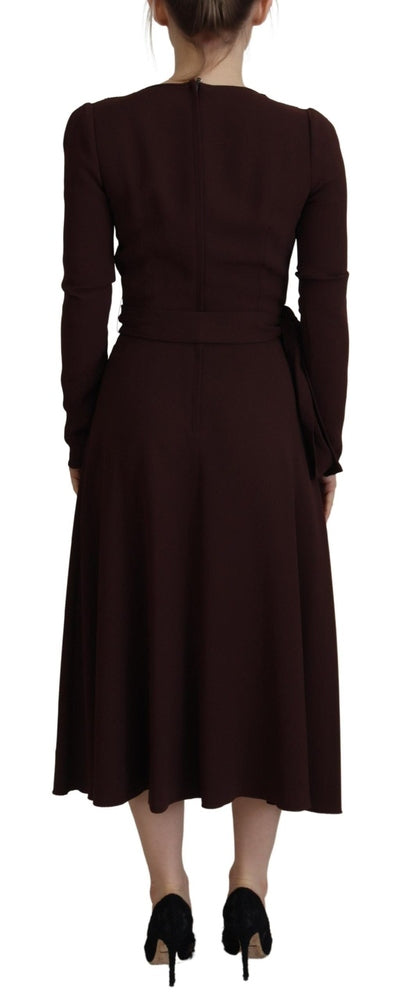 Brown Wrap Long Sleeve Midi Stretch Dress Dress Dolce & Gabbana