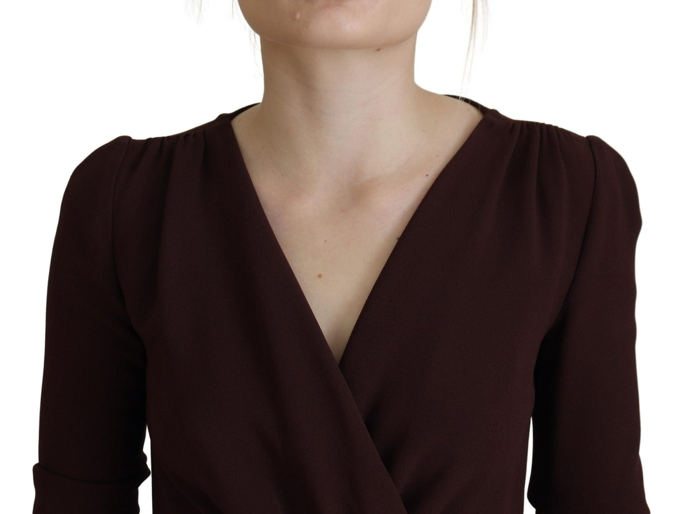 Brown Wrap Long Sleeve Midi Stretch Dress Dress Dolce & Gabbana