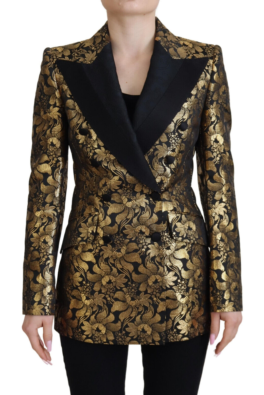 Black Gold Jacquard Coat Blazer Jacket Blazer Dolce & Gabbana