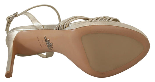 Gold Leather Sandals Ankle Strap Heels Stiletto Sandal Shoes Prada