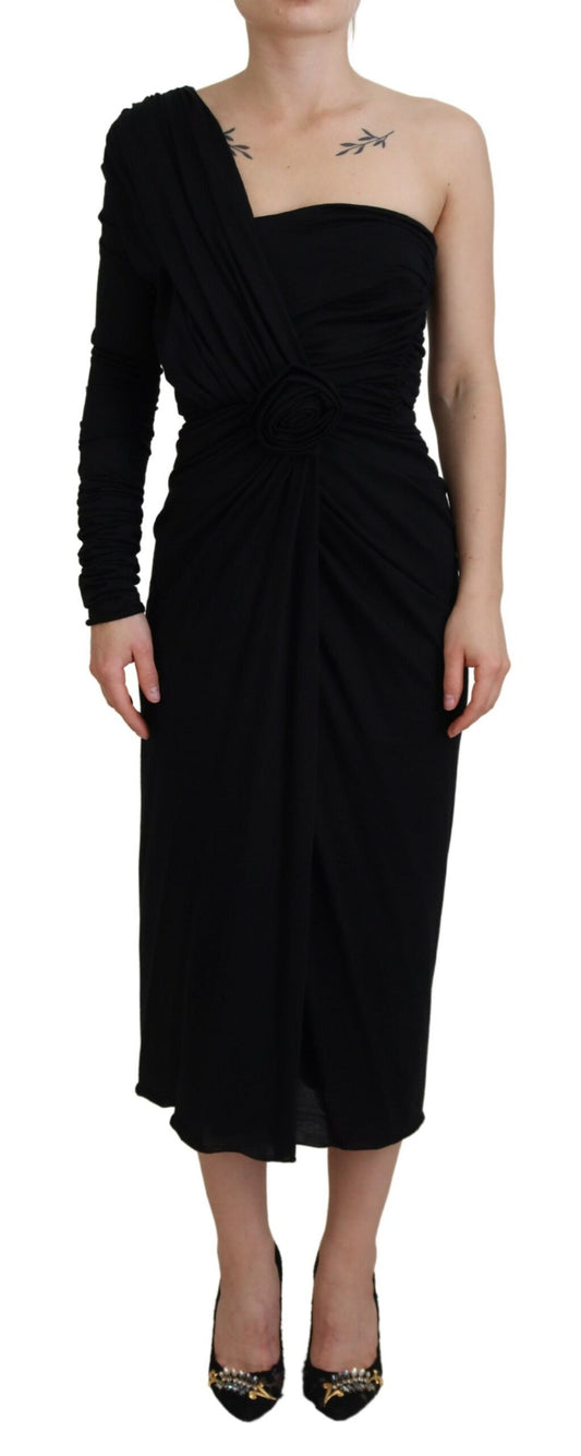 Black Wrap Sheath One Shoulder Wool Dress Dress Dolce & Gabbana