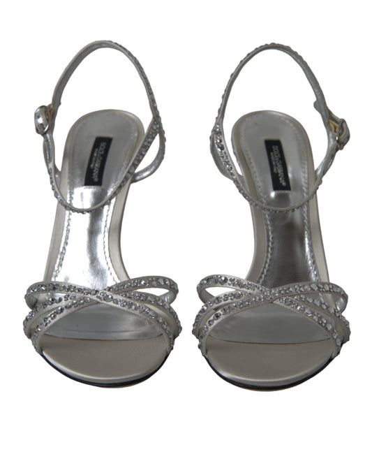 Silver Crystal Ankle Strap Sandals Shoes Shoes Dolce & Gabbana