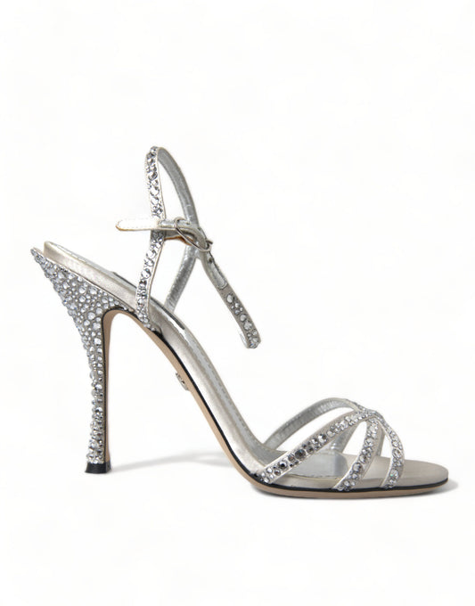 Silver Crystal Ankle Strap Sandals Shoes Shoes Dolce & Gabbana