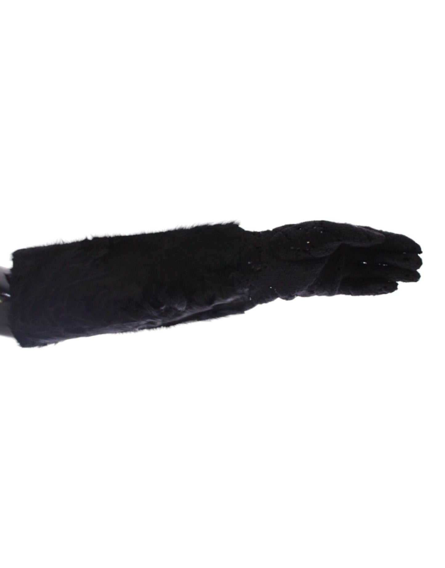 Black Lace Wool Lambskin Fur Elbow Gloves Gloves Dolce & Gabbana