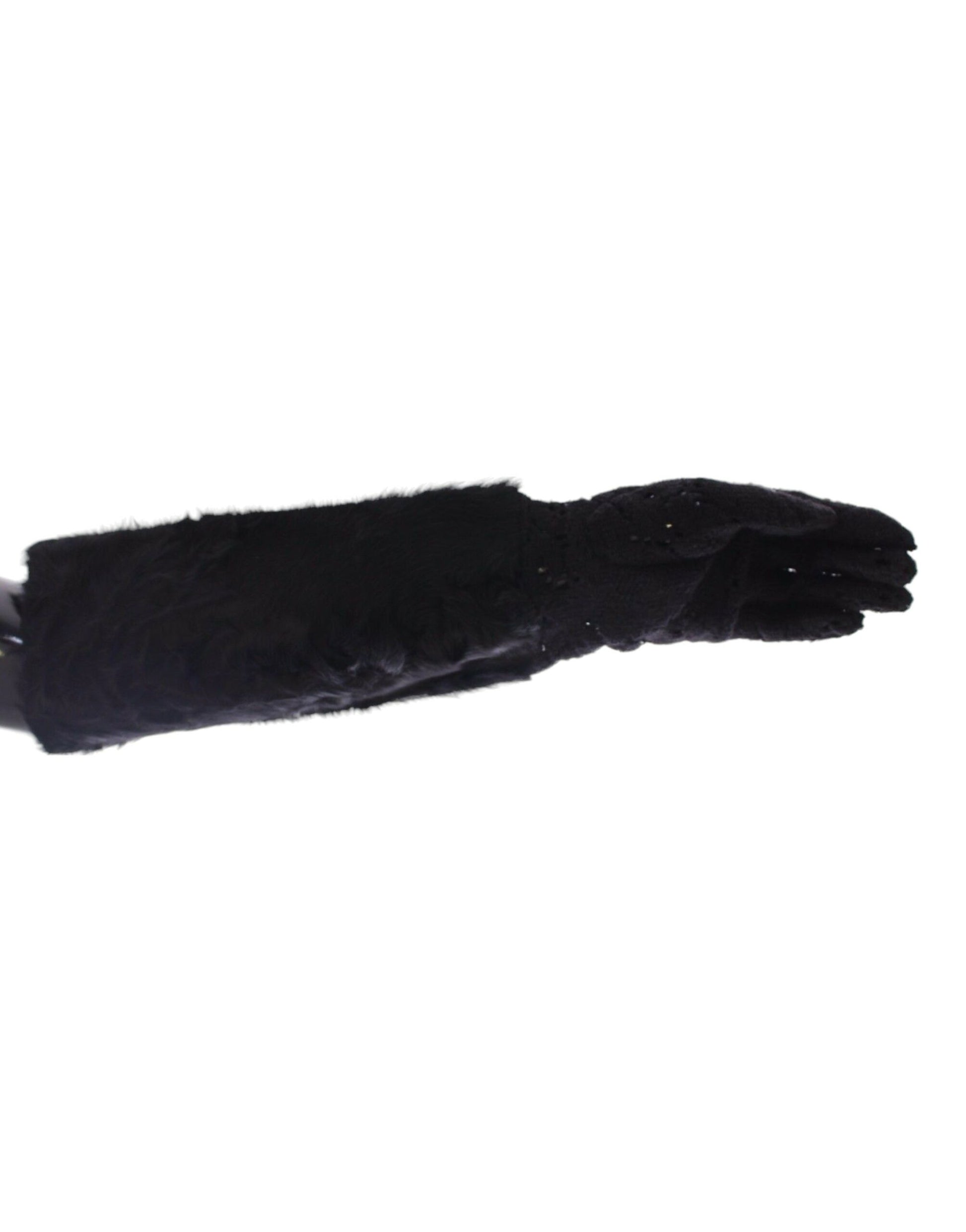 Black Lace Wool Lambskin Fur Elbow Gloves Gloves Dolce & Gabbana