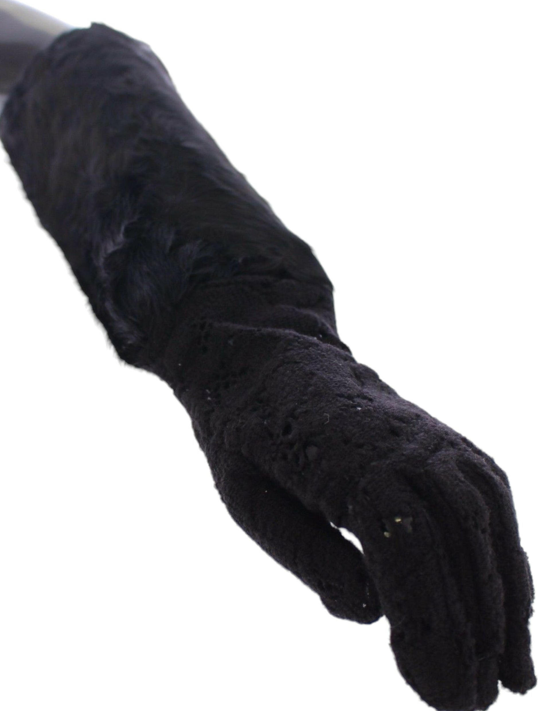 Black Lace Wool Lambskin Fur Elbow Gloves Gloves Dolce & Gabbana