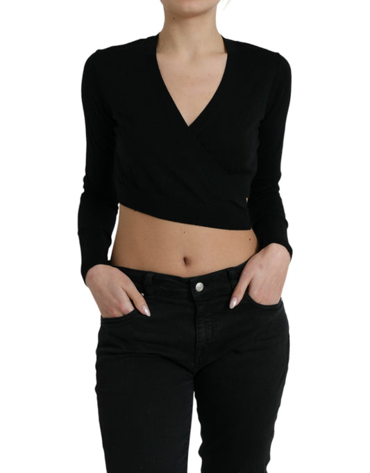 Black Wool V-neck Crossed Cardigan Sweater Knitwear Dolce & Gabbana