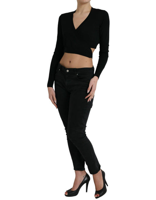 Black Wool V-neck Crossed Cardigan Sweater Knitwear Dolce & Gabbana