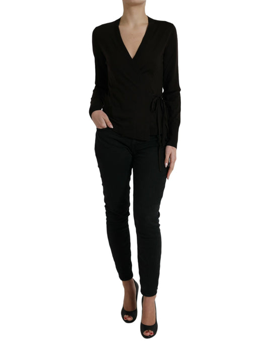 Black Wool V-neck Crossed Cardigan Sweater Knitwear Dolce & Gabbana