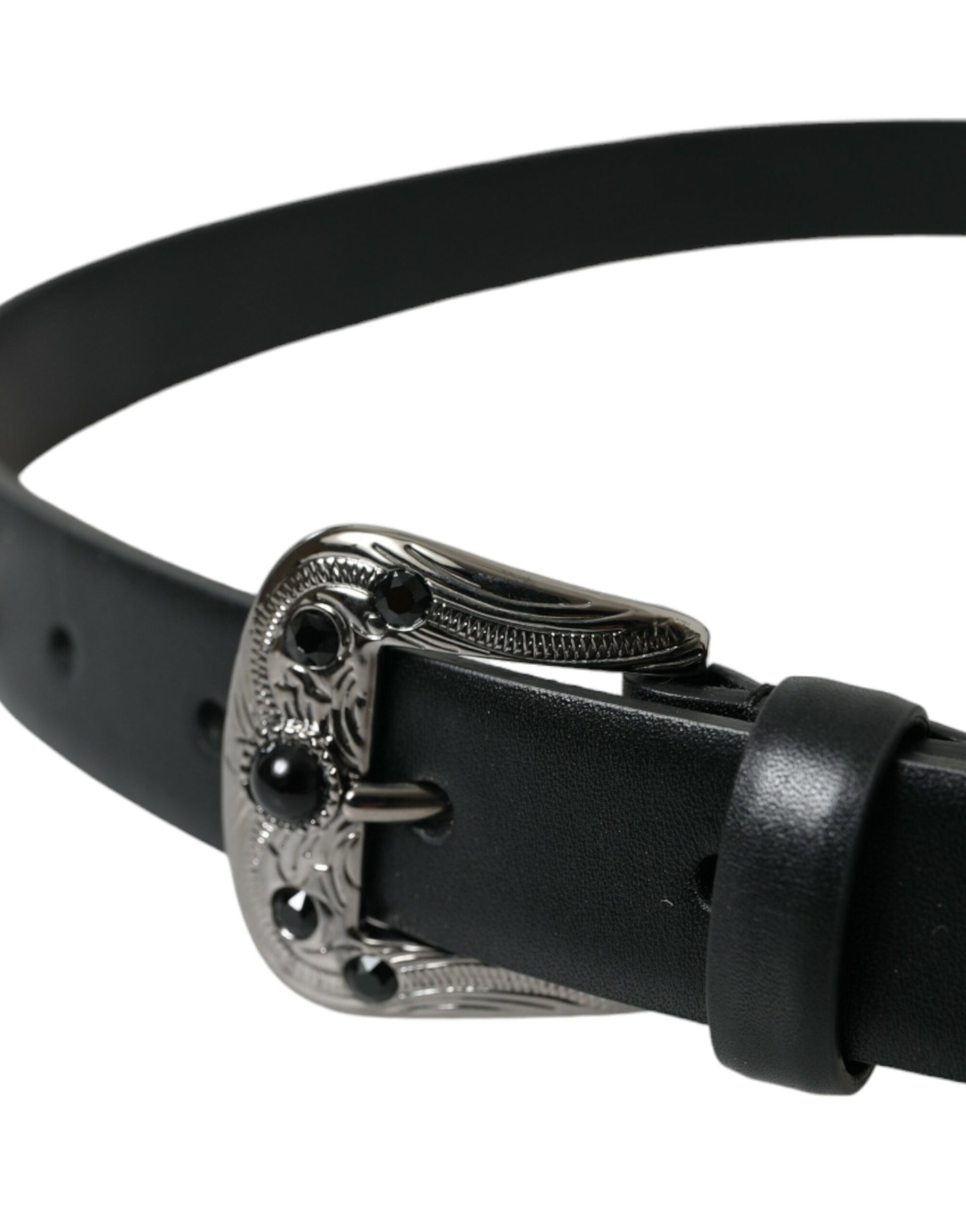 Black Embellished Leather Engraved Buckle Belt Belt Dolce & Gabbana