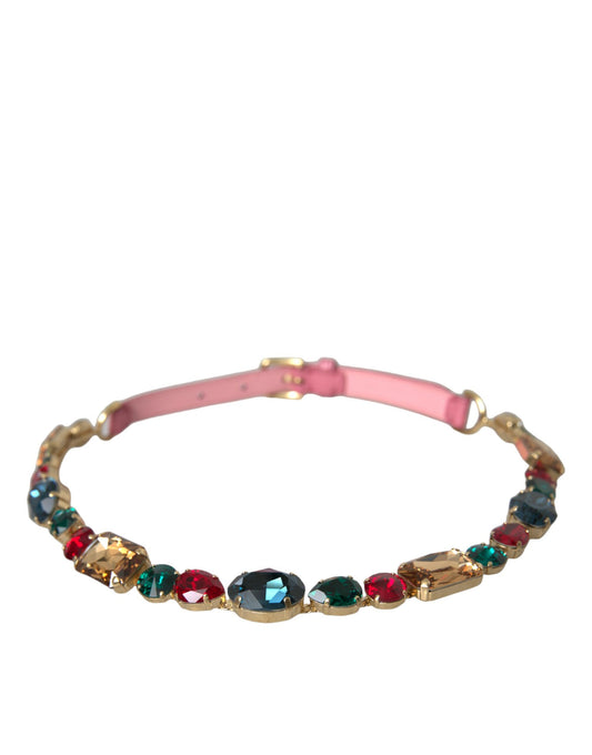 Pink Leather Crystal Chain Embellished Belt Belt Dolce & Gabbana