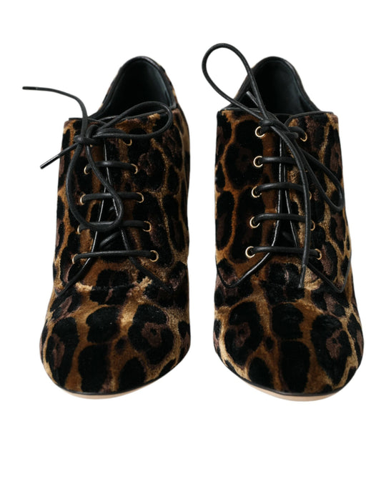 Brown Leopard Hair Lace Up Booties Shoes Shoes Dolce & Gabbana