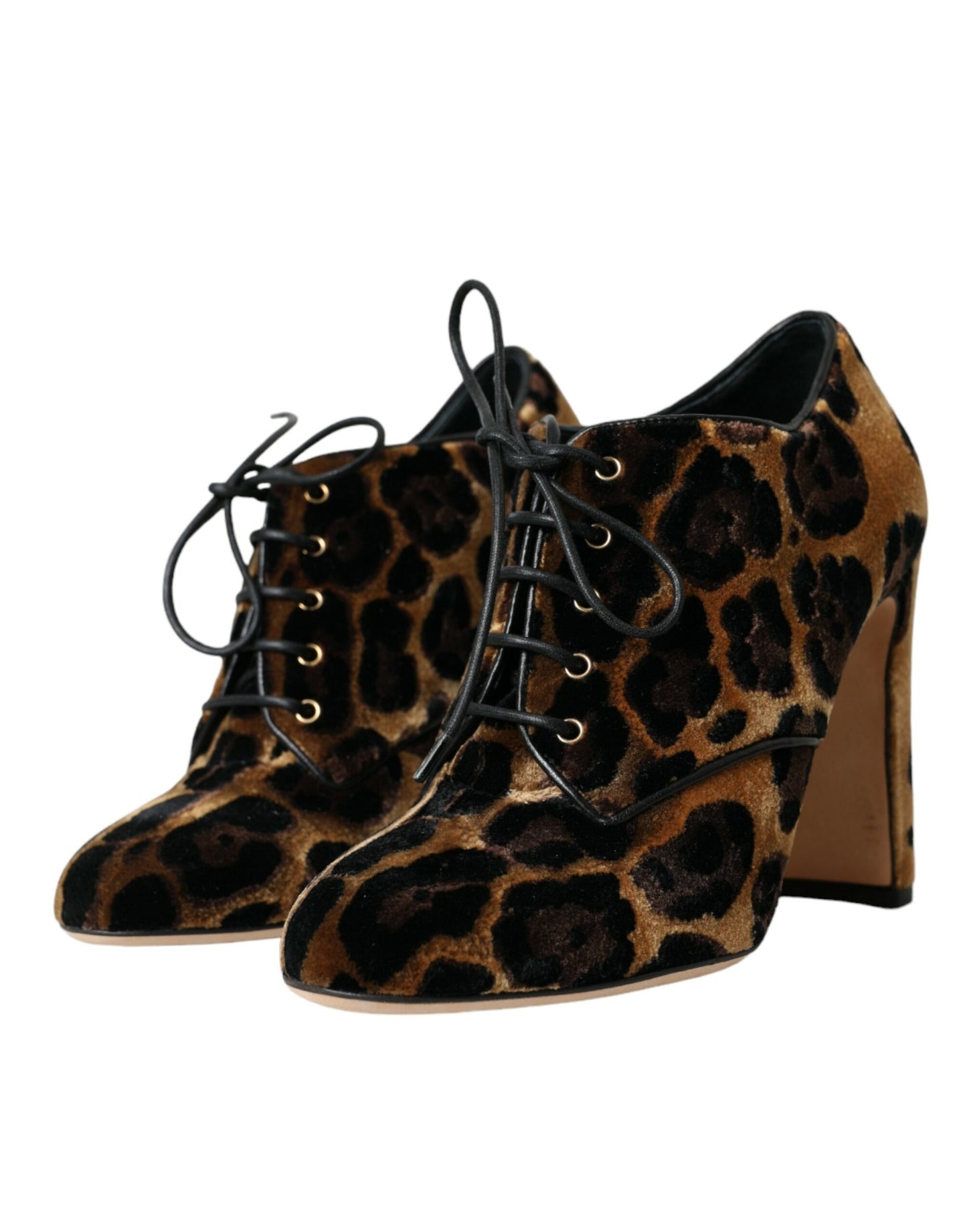 Brown Leopard Hair Lace Up Booties Shoes Shoes Dolce & Gabbana
