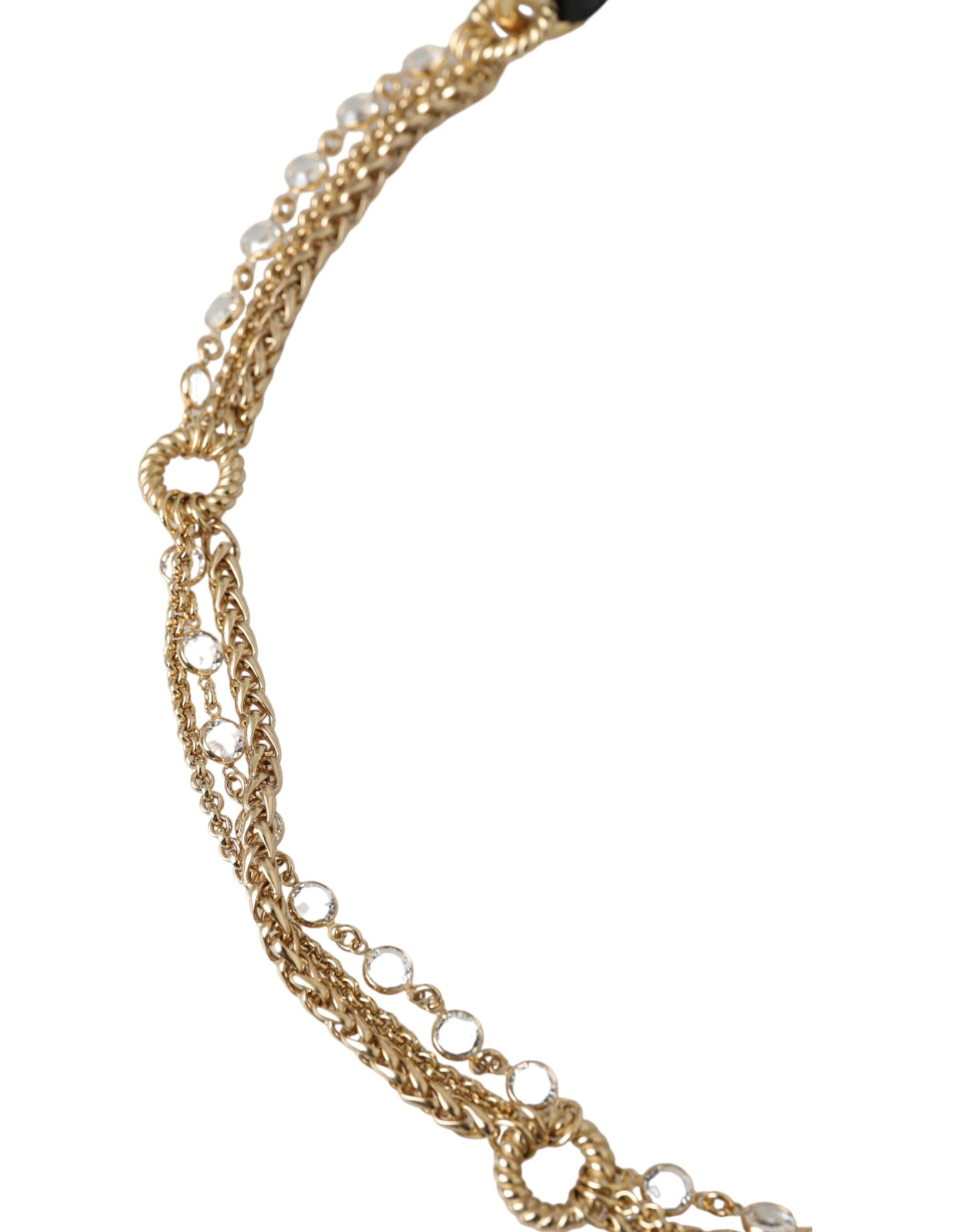 Black Leather Gold Chain Crystal Waist Women Belt Belt Dolce & Gabbana