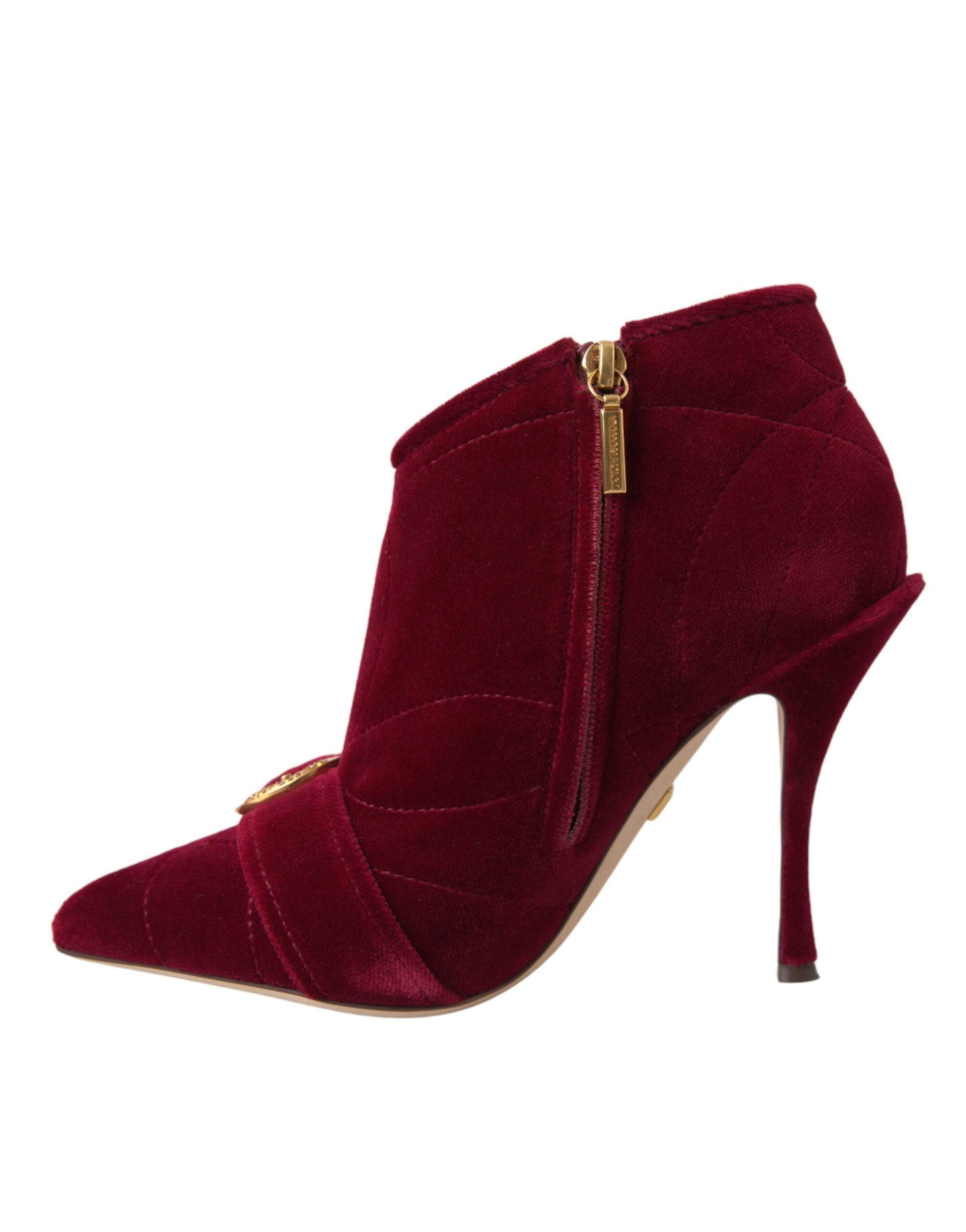 Dark Red Velvet Devotion Buckle Boots Shoes Shoes Dolce & Gabbana