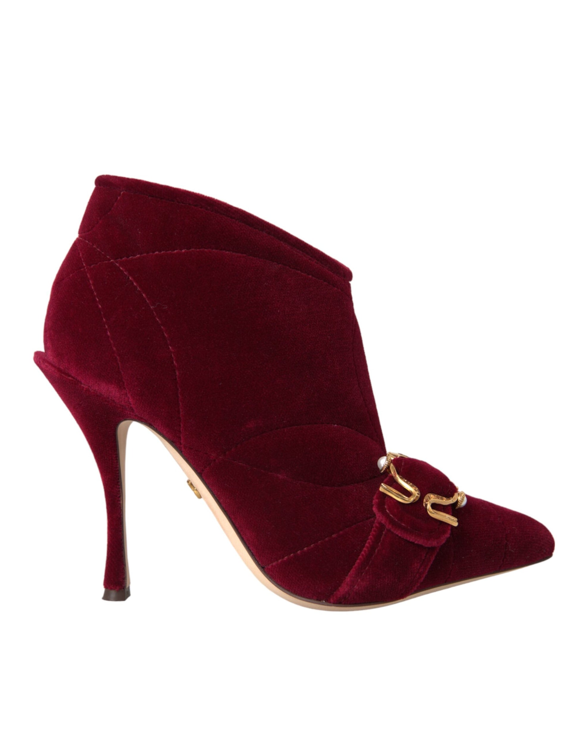 Dark Red Velvet Devotion Buckle Boots Shoes Shoes Dolce & Gabbana