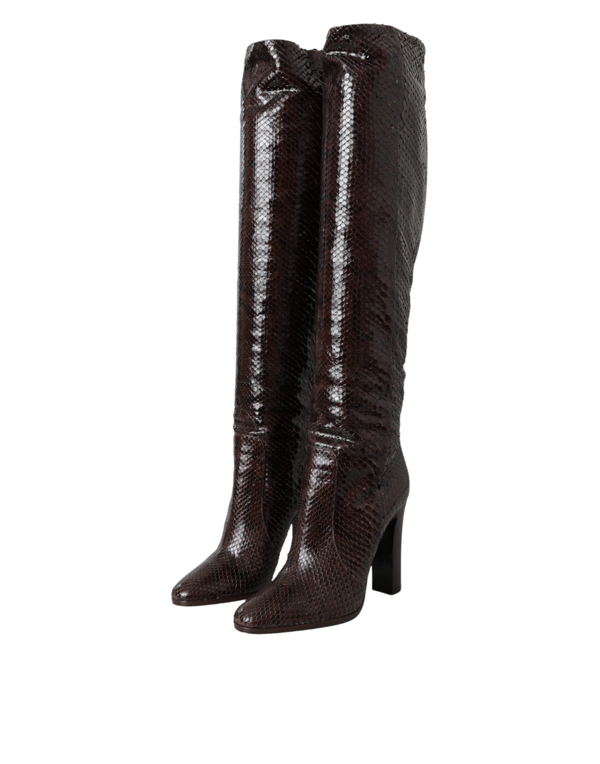Brown Exotic Leather Heels High Boots Shoes Shoes Dolce & Gabbana
