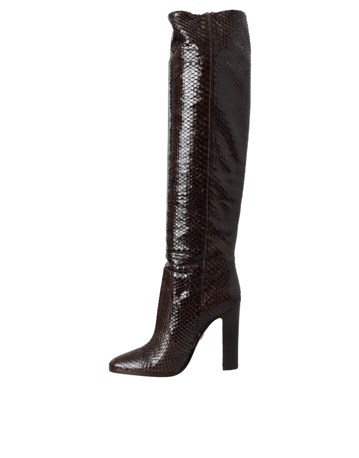 Brown Exotic Leather Heels High Boots Shoes Shoes Dolce & Gabbana