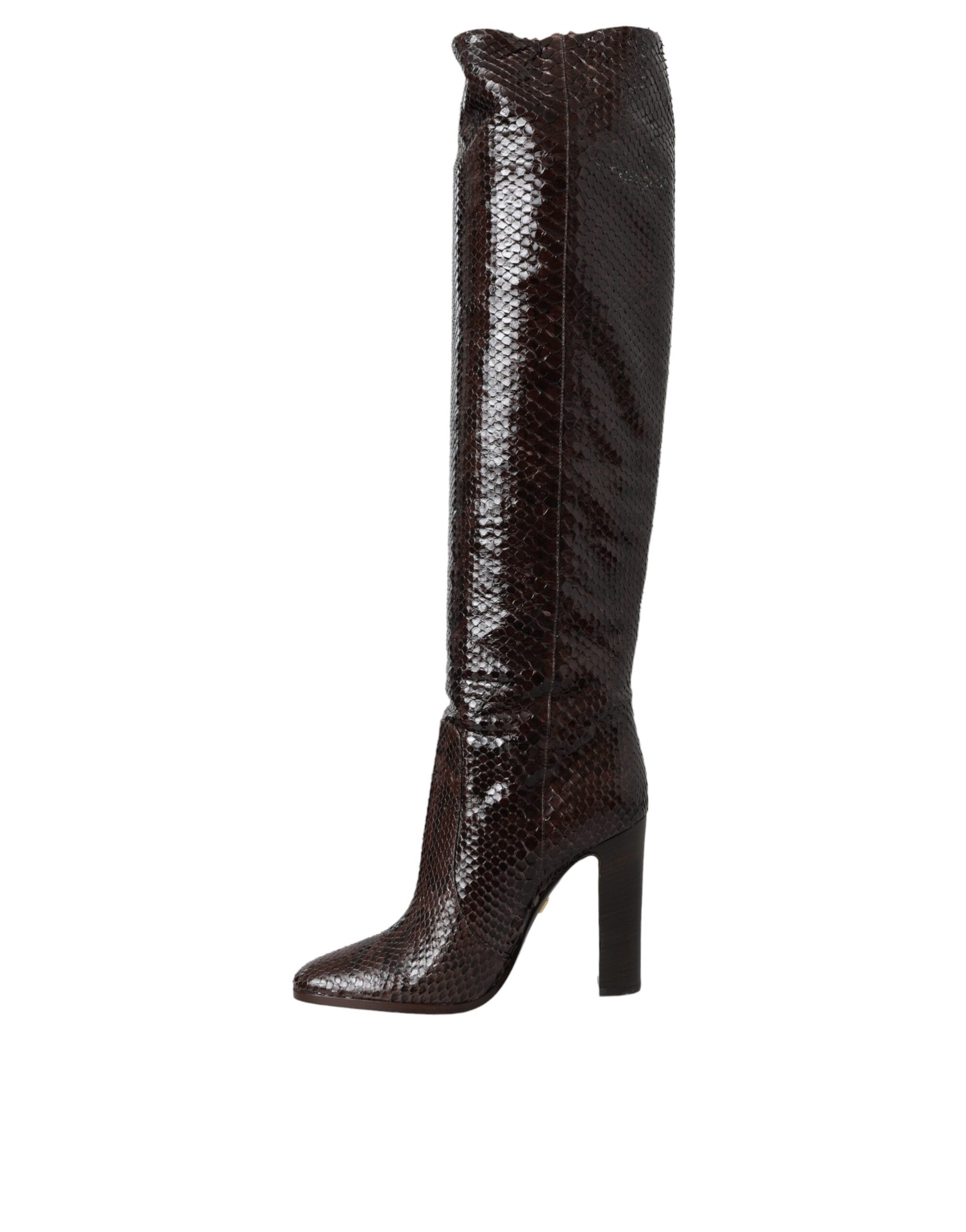 Brown Exotic Leather Heels High Boots Shoes Shoes Dolce & Gabbana