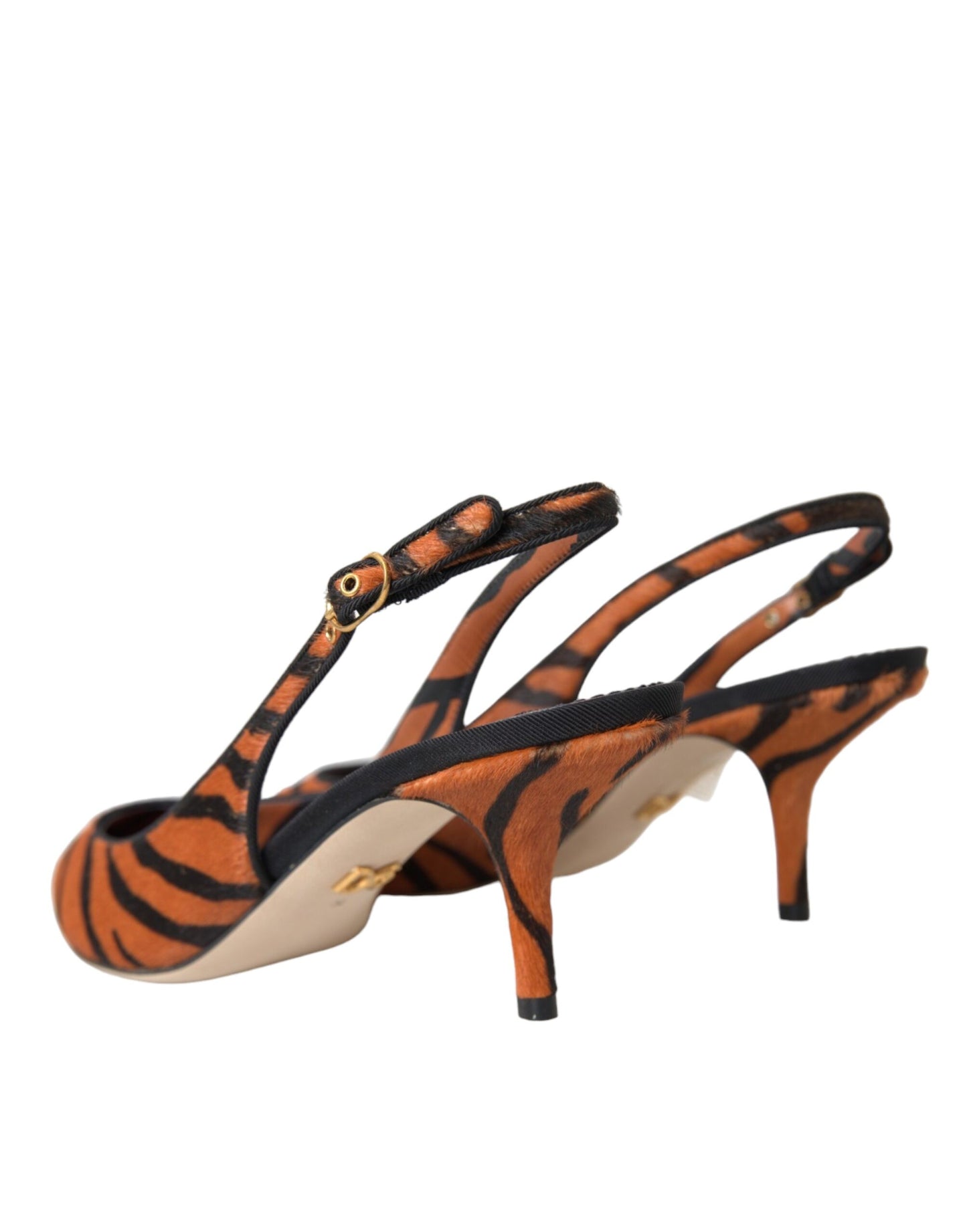 Black Orange Zebra Leather Slingbacks Shoes Shoes Dolce & Gabbana