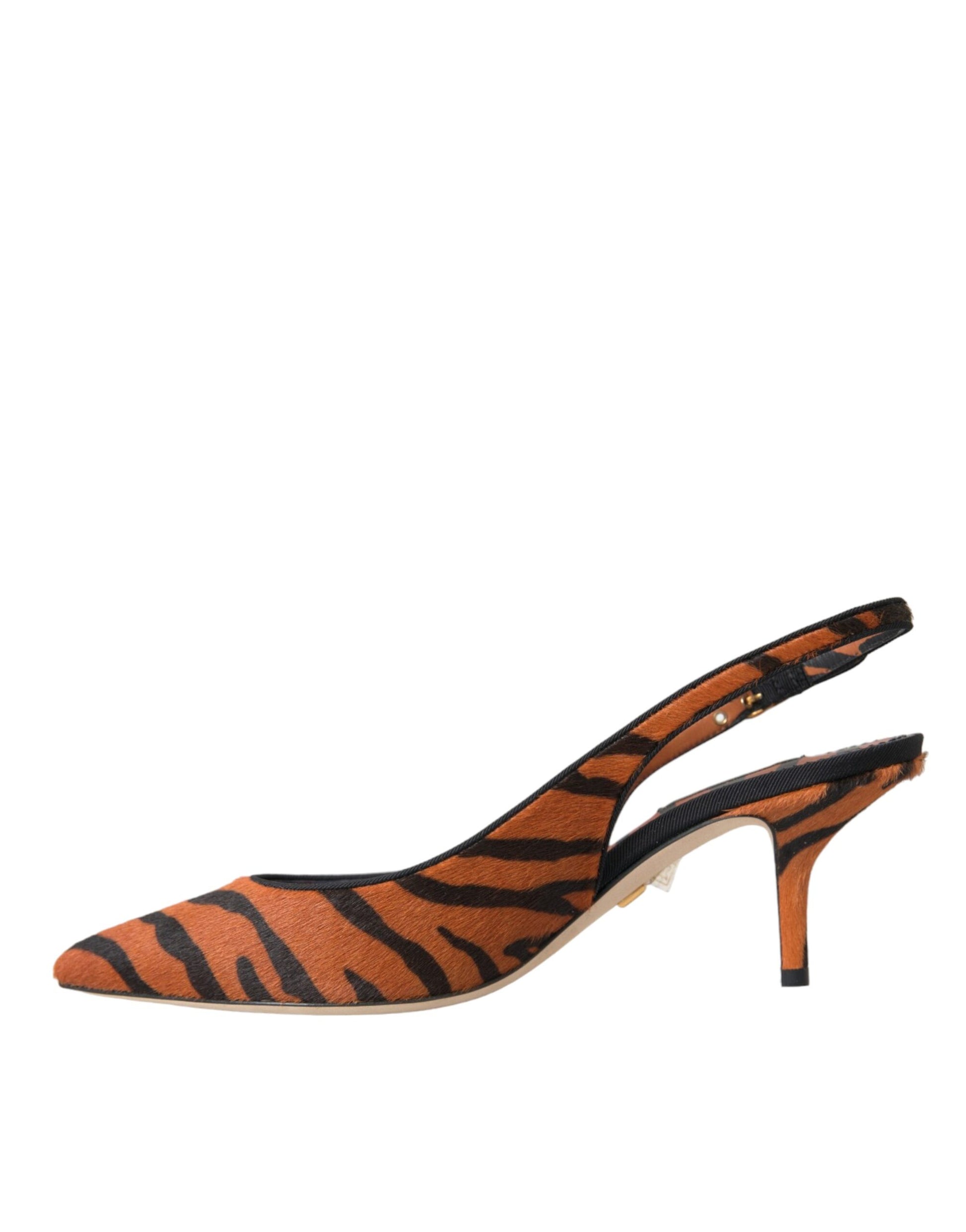 Black Orange Zebra Leather Slingbacks Shoes Shoes Dolce & Gabbana