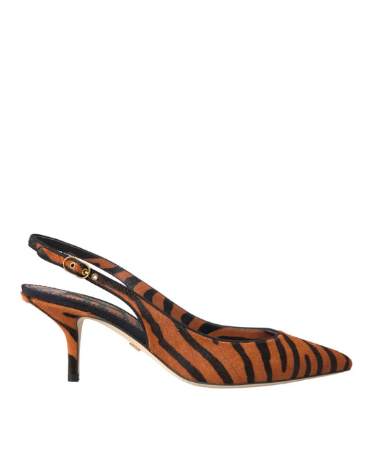 Black Orange Zebra Leather Slingbacks Shoes Shoes Dolce & Gabbana