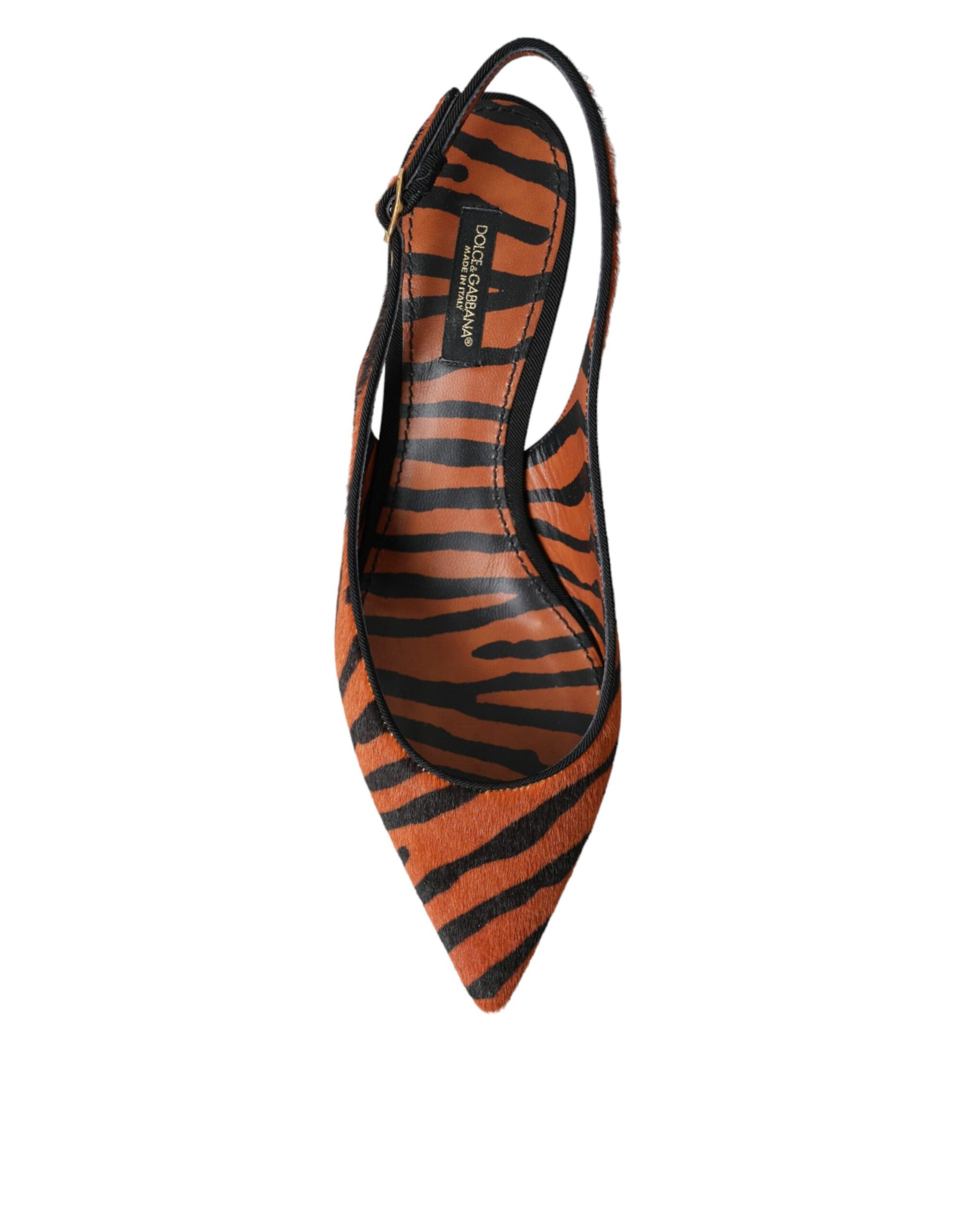 Black Orange Zebra Leather Slingbacks Shoes Shoes Dolce & Gabbana