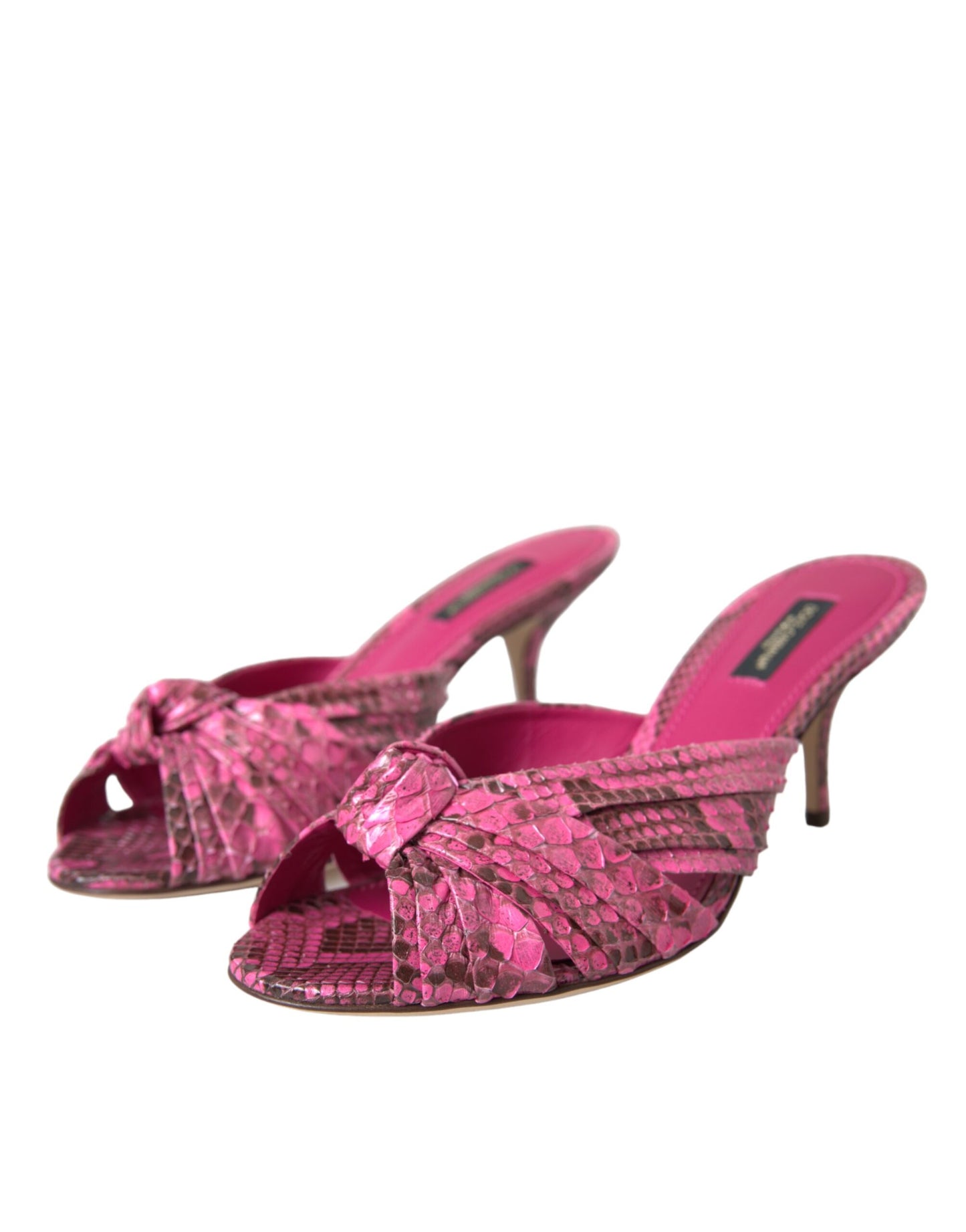 Pink Exotic Leather Kitten Heels Slides Shoes Shoes Dolce & Gabbana