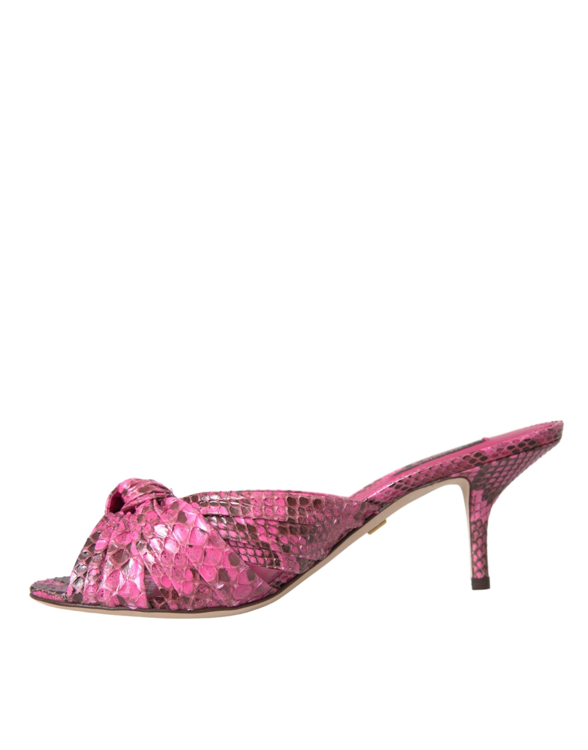 Pink Exotic Leather Kitten Heels Slides Shoes Shoes Dolce & Gabbana