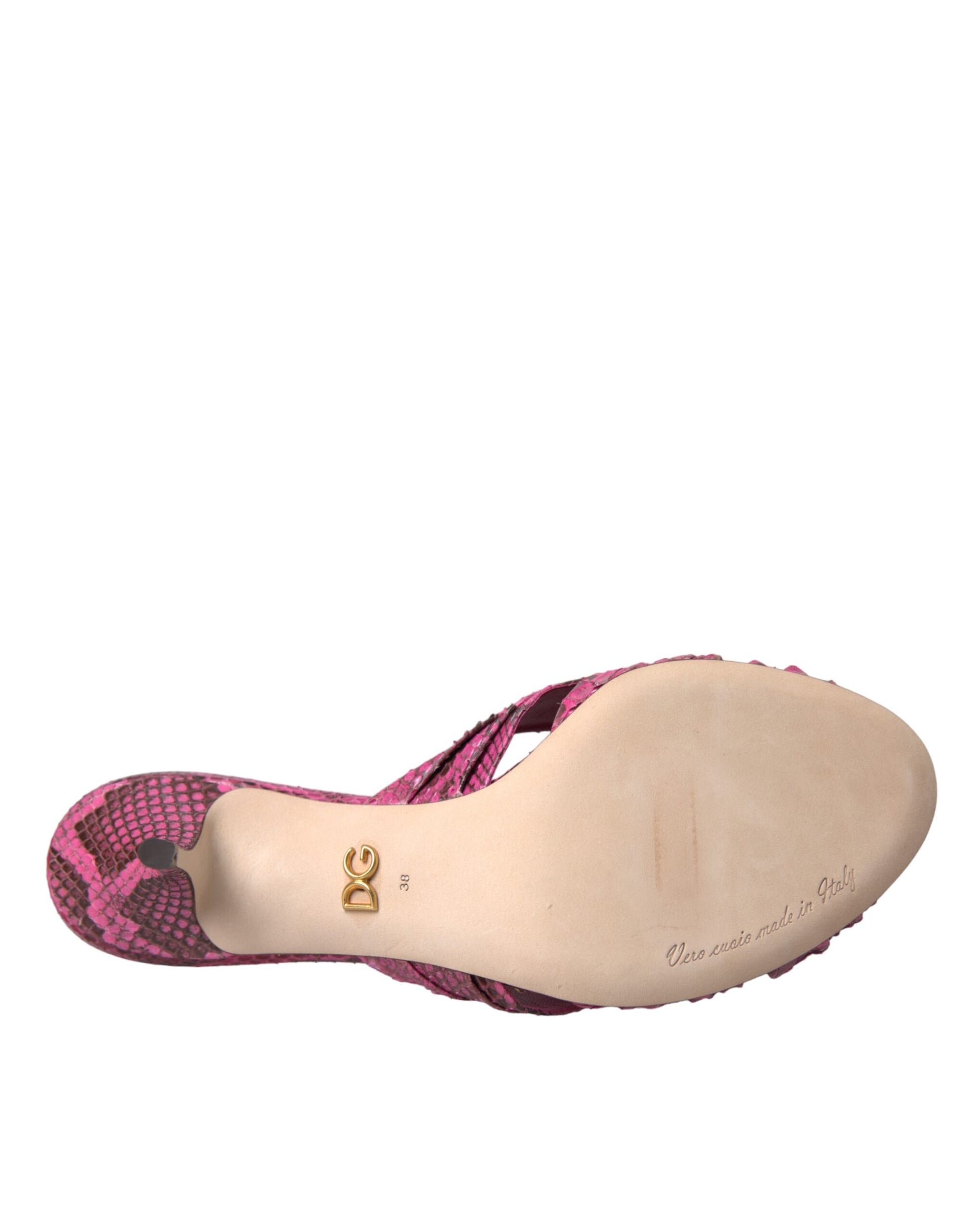 Pink Exotic Leather Kitten Heels Slides Shoes Shoes Dolce & Gabbana