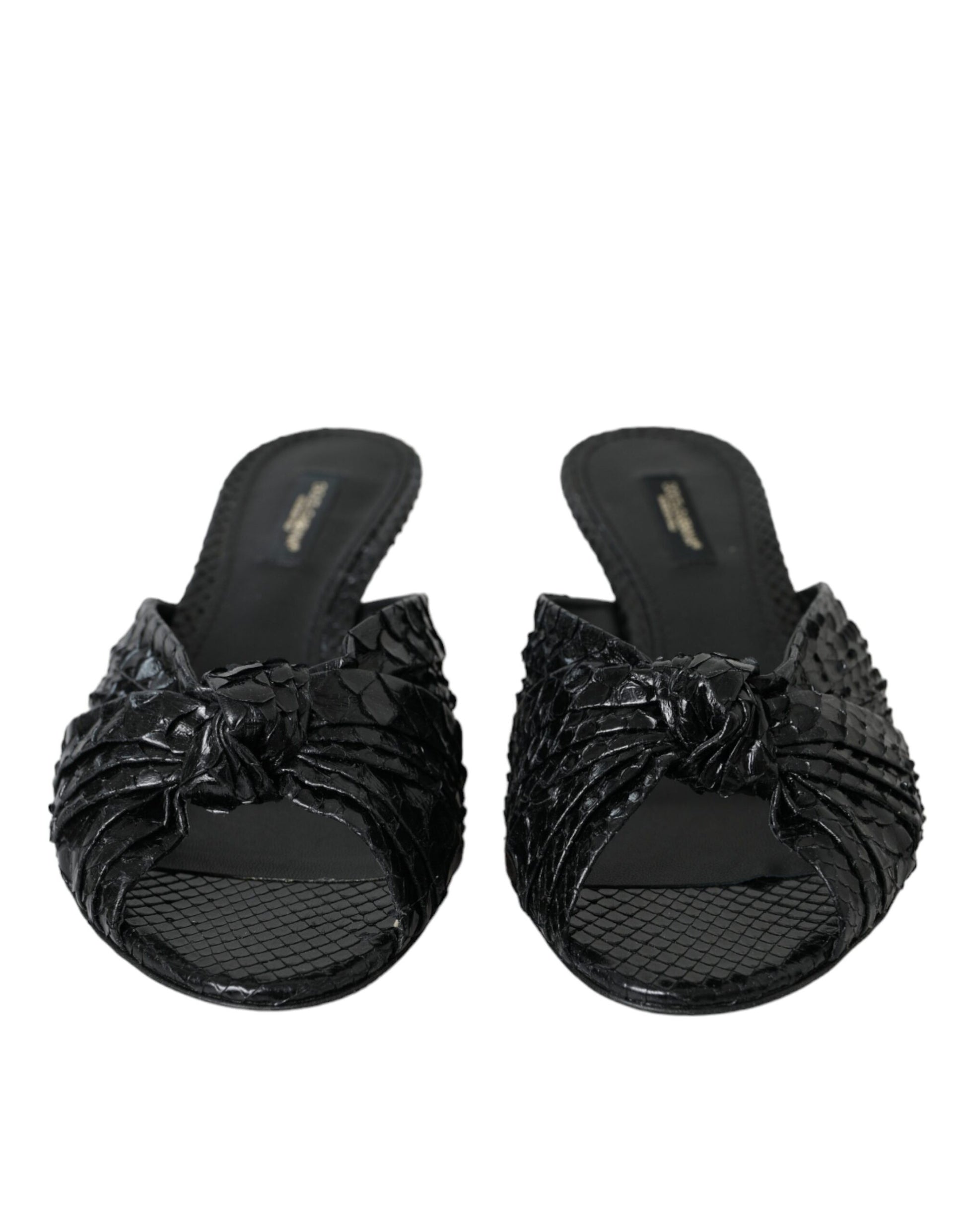 Black Exotic Leather Heels Slides Shoes Shoes Dolce & Gabbana